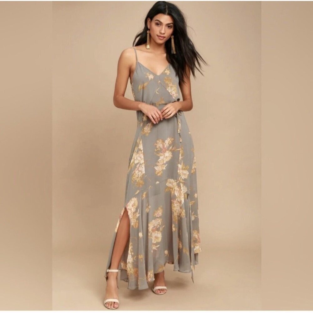 Lulu’s Feeling Freesia Gray Floral Print Maxi Dress Size Small A Sleeveless New - Picture 1 of 8